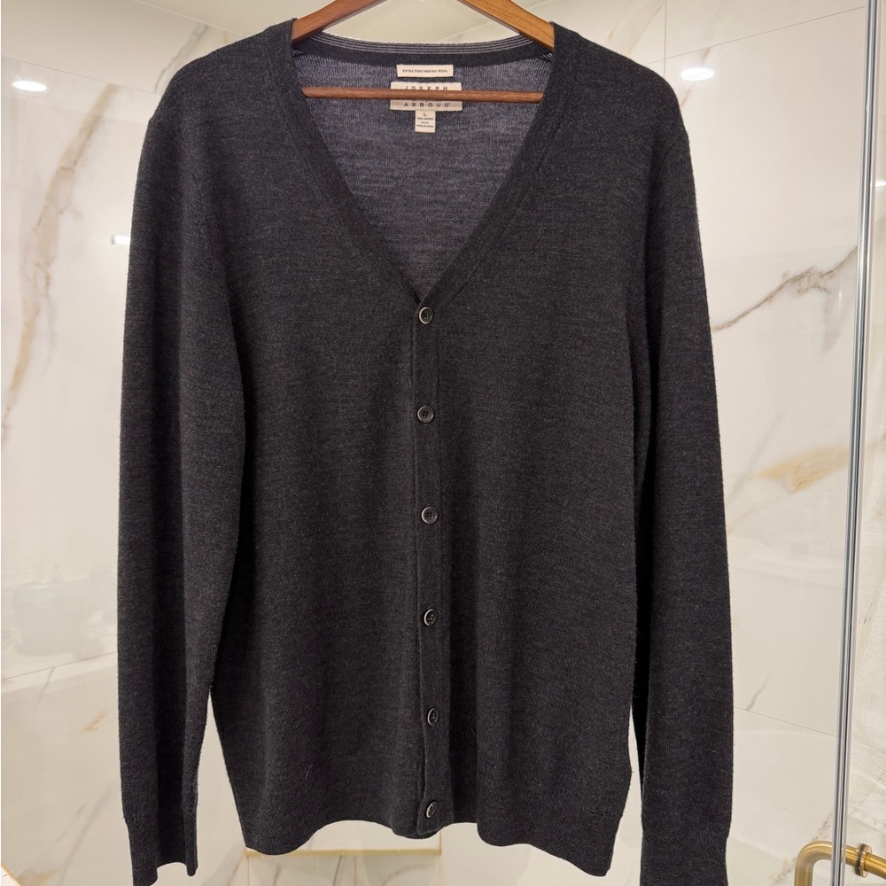 Joseph Abboud 100% Merino Wool Cardigan Sweater Men’s L Charcoal V Neck Button